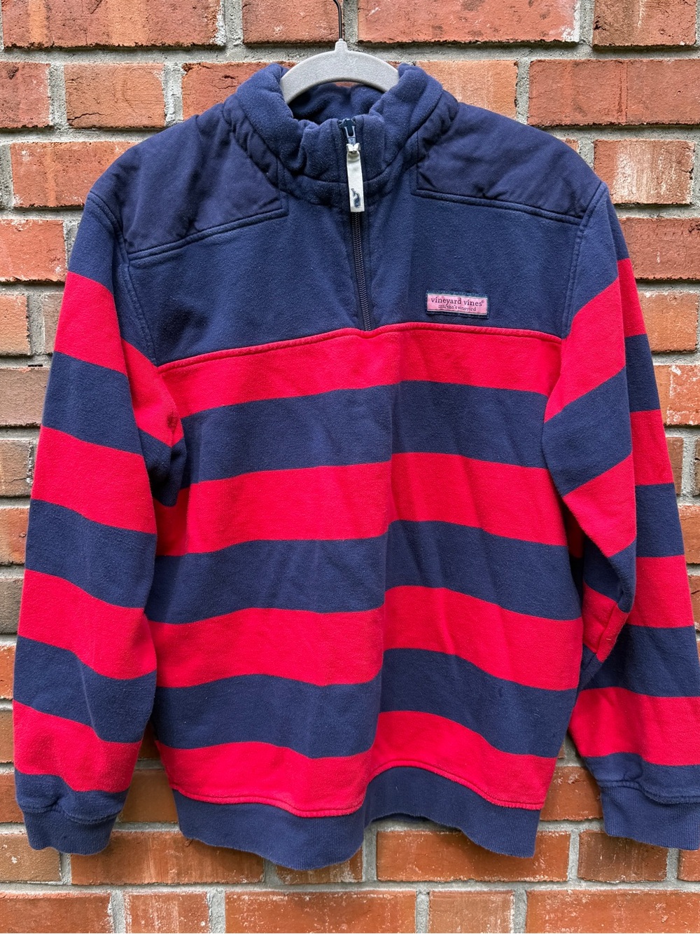 Vineyard Vines Navy Blue Red Striped 1/4 Zip Sweater Size M